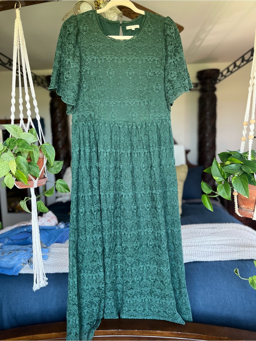 The Main Street Exchange Emerald Green Lace Midi Dress